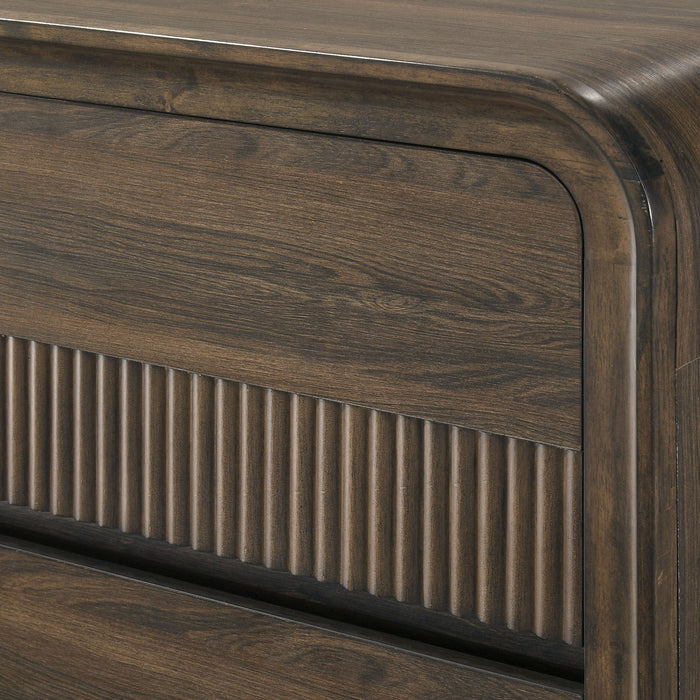 Flair Rounded Edges Nightstand, 2 Drawer Storage - Brown