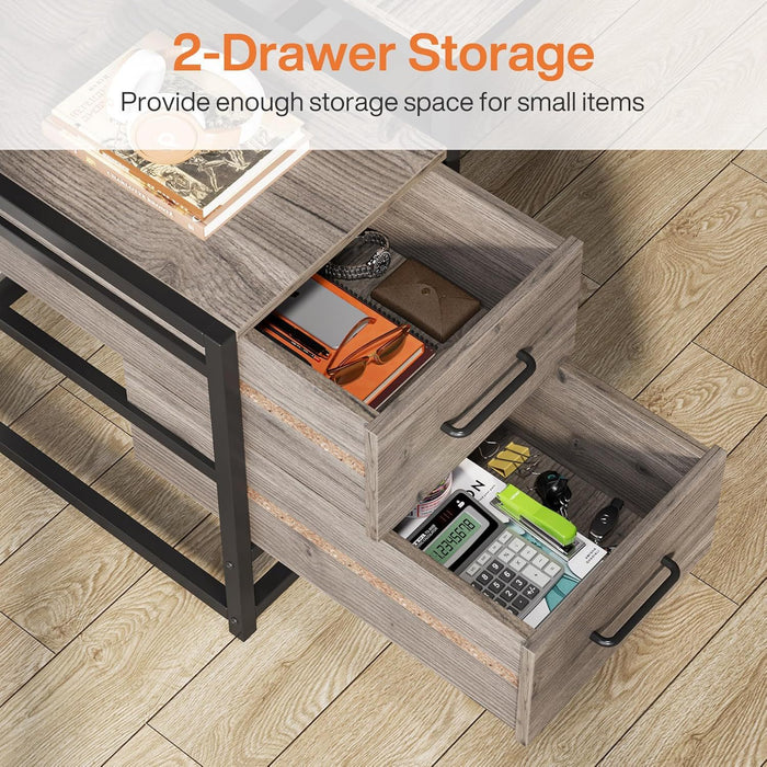 Computer Desk With Hutch, 2 Drawers & Open Shelves