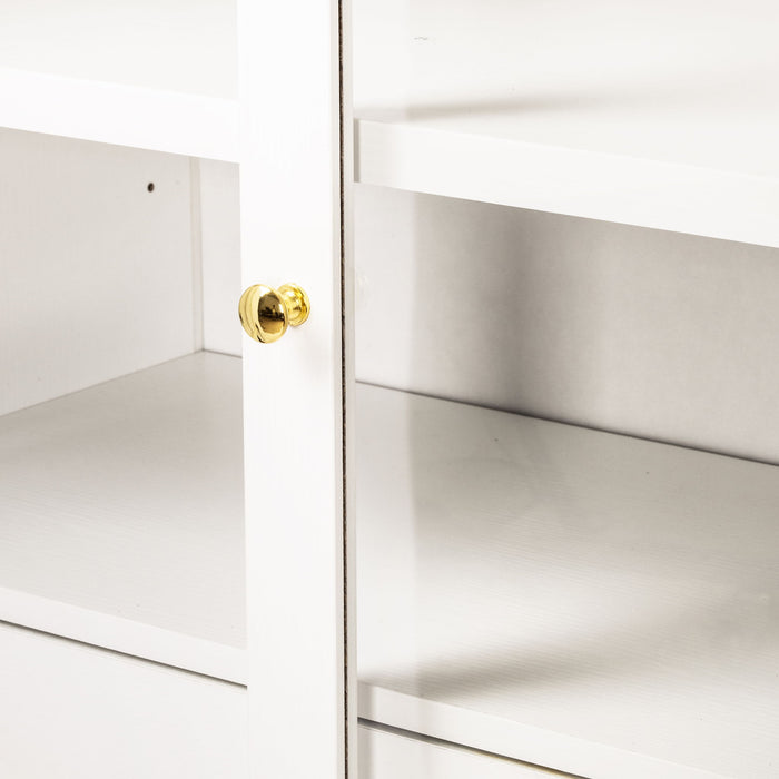 Fluted Tall Arched Pantry Cabinet With Adjustable Shelves, Glass Door & Hidden Drawer For Kitchen