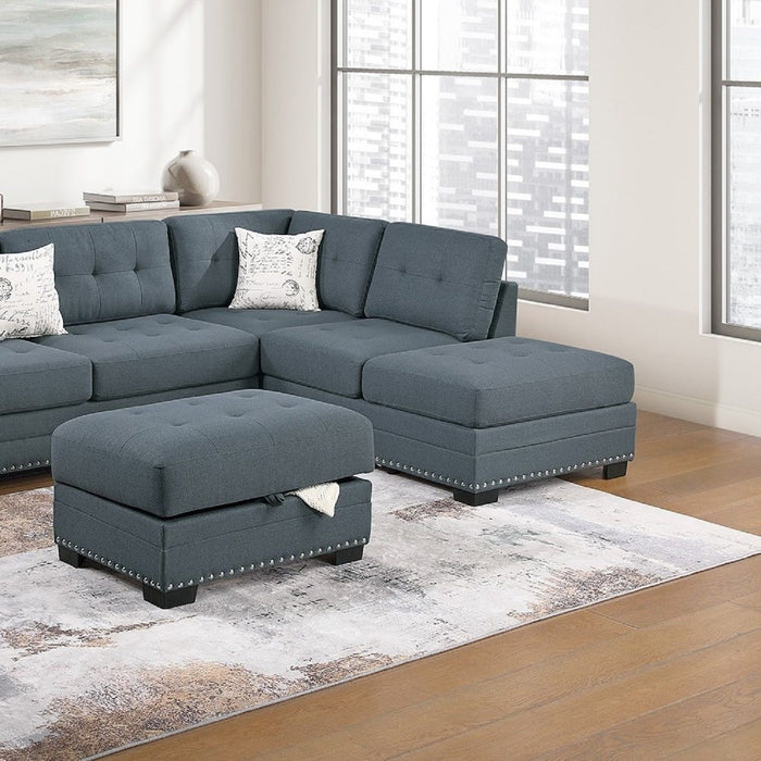 L - Shaped Sectional Sofa Set With Storage Ottoman, Tufted Upholstery Nailhead Trim