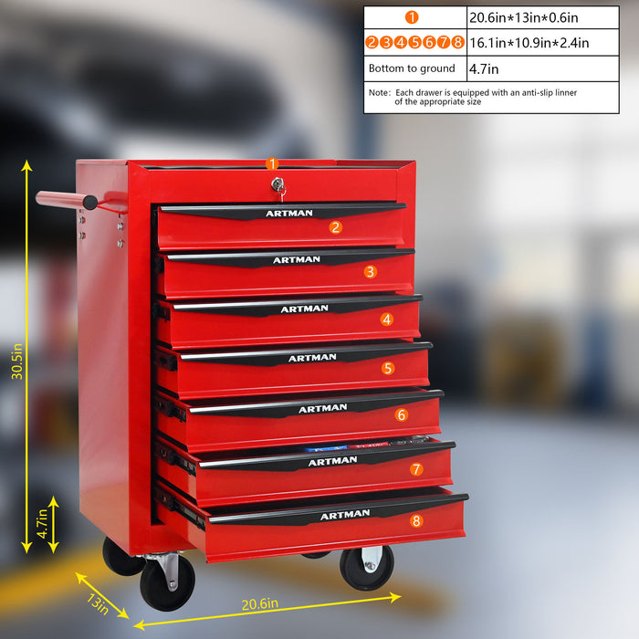 Rolling Metal Tool Chest With Drawers, Steel Storage Cabinet With Ball Bearing Slides