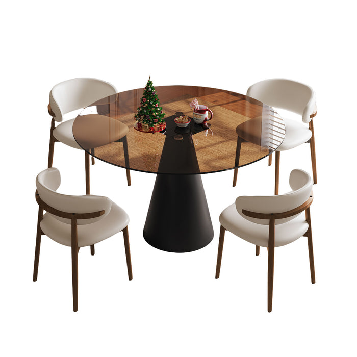 Round Dining Table With With 4 Chairs - Black / Brown