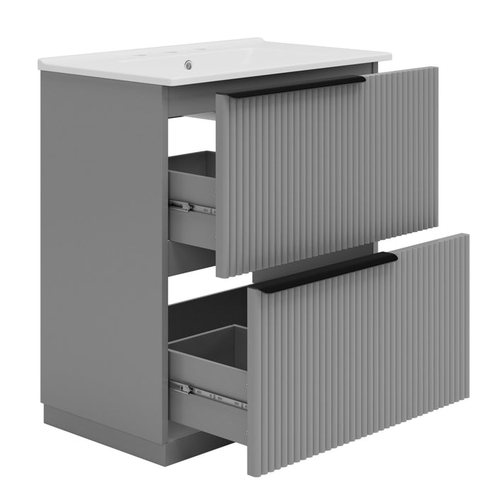 Fluted Bathroom Vanity With Ceramic Sink, Freestanding Cabinet