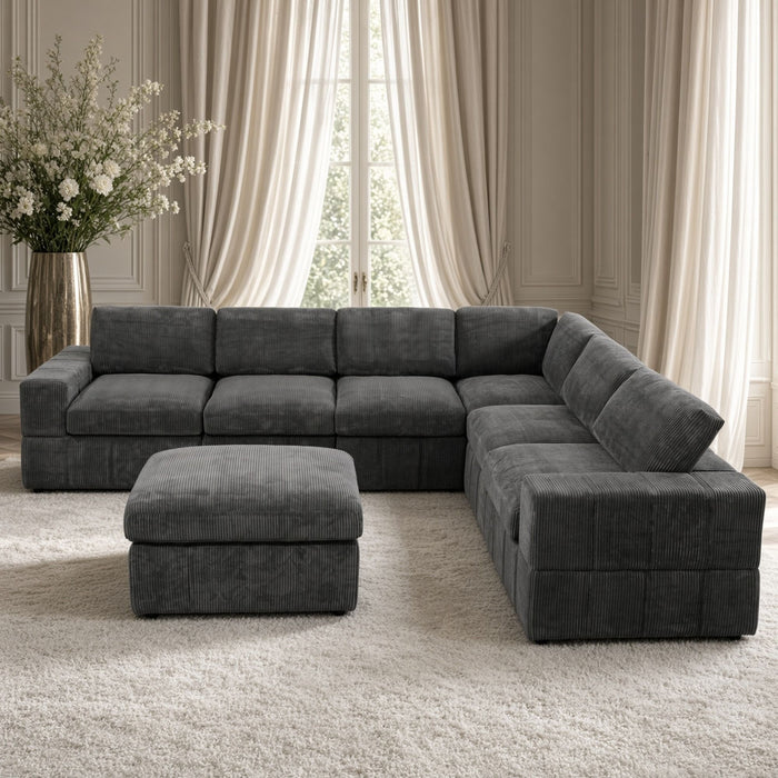 Oversized Modular Sectional Sofa, 7 Piece Reversible With Ottoman - Dark Gray