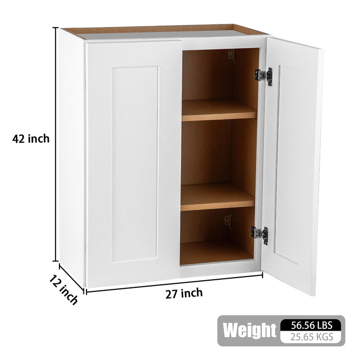Shaker Wall Cabinet With Soft Close Hinges, Adjustable Shelves, Double Door