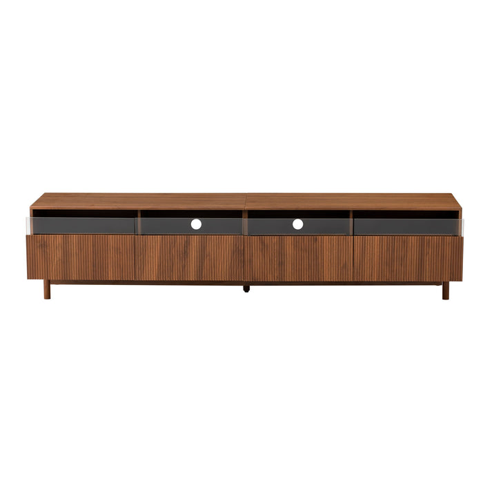 TV Stand, Entertainment Center With Fluted Drawers For Living Room - Walnut
