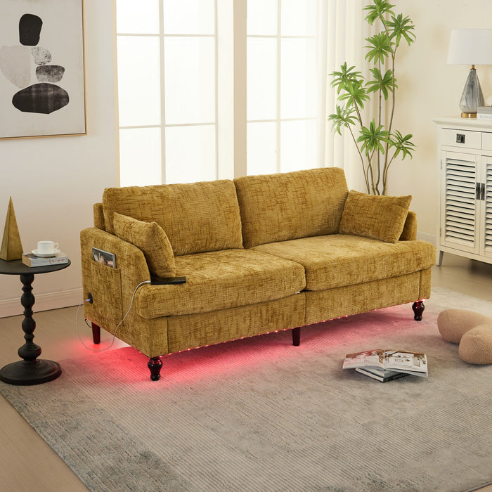 Chenille 2 Seater Sofa With LED Light, USB Charging Port, And Storage Bag
