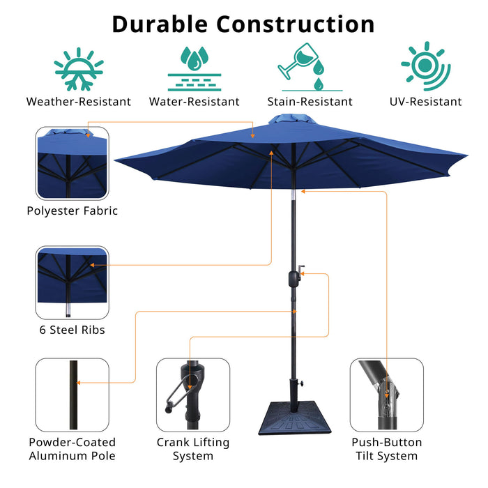 8.8' Outdoor Aluminum Patio Umbrella With 42 Pound Round Resin Umbrella Base
