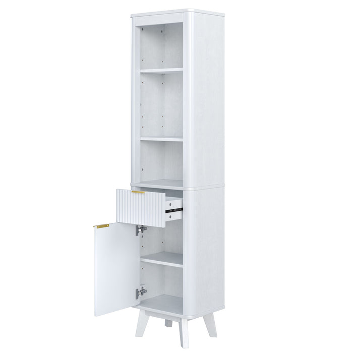 Tall Bathroom Storage Cabinet With Adjustable Shelves And 1 Drawer & Door