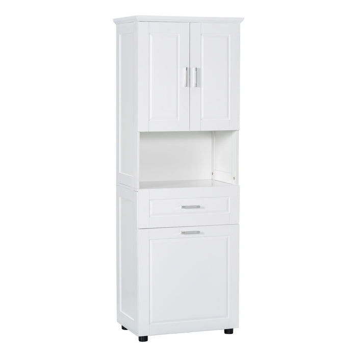 Tall Bathroom Cabinet With Tilt-Out Laundry Basket And Upper Storage