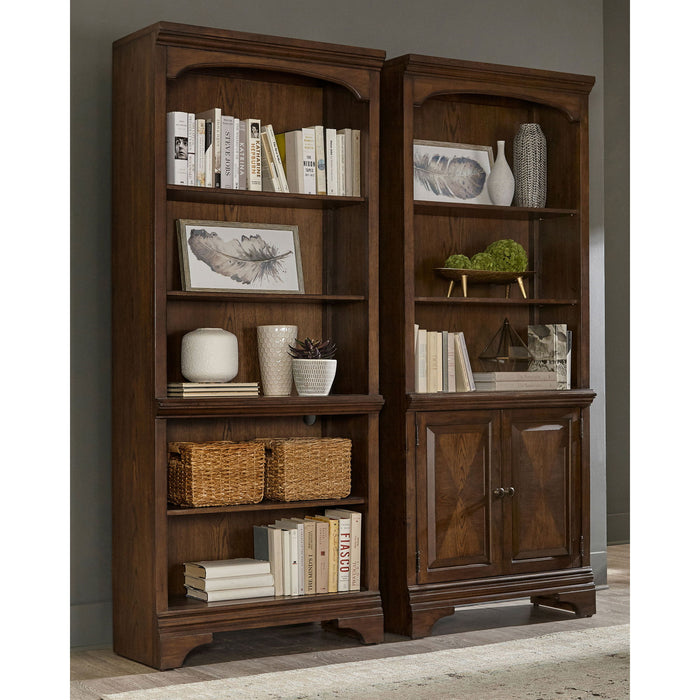 Stigham - Bookcase With 2 Door Cabinet, Adjustable Shelves, Cable Management - Oak
