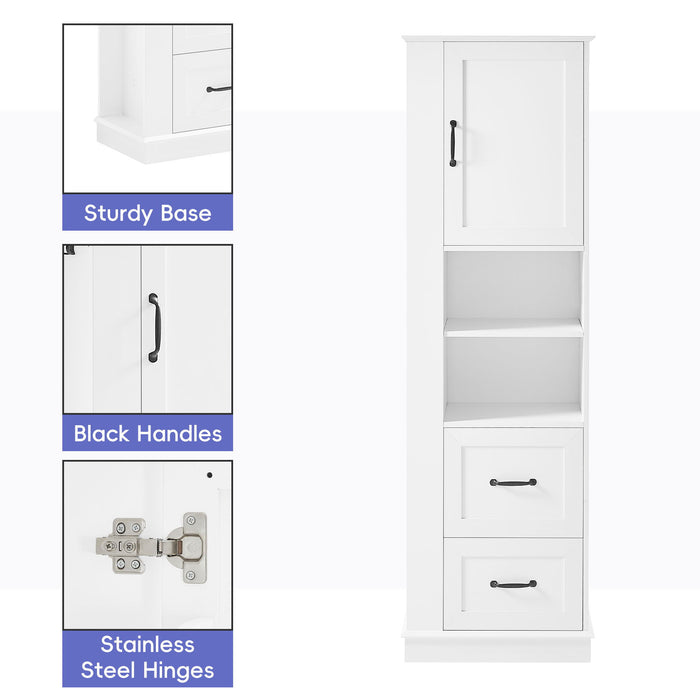 Freestanding Bathroom Storage Cabinet With Adjustable Shelves And Side Hooks Board, Rectangle Design