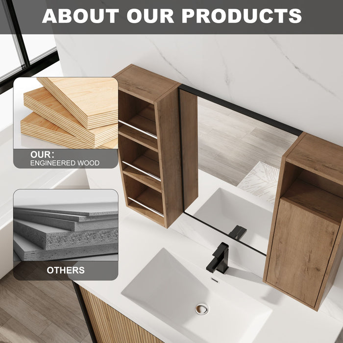 39.4" Wall Mounted Bathroom Cabinet With Storage And - Imitative Oak