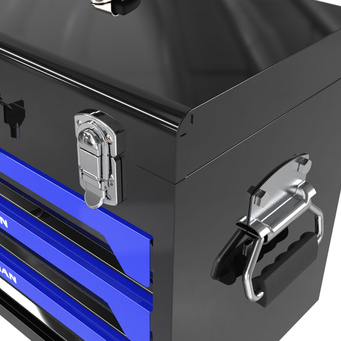 Portable 3 Drawer Steel Toolbox, 4 Layers Of Tools With Metal Latches, With Storage Tray And Carrying Handle