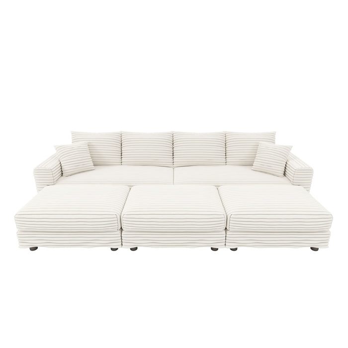 Deep Seat Convertible Sofa With Soft Pillows And Ottomans