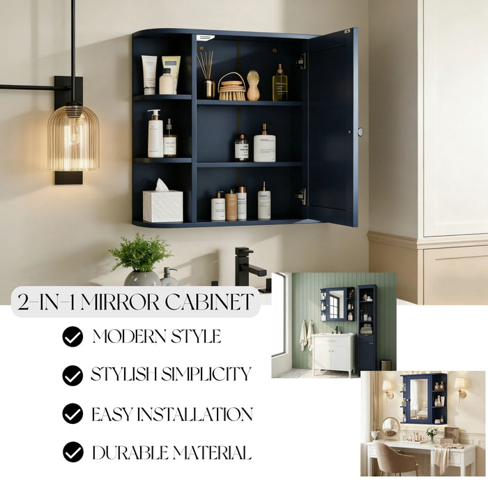 Bathroom Wall Storage Cabinet With Mirror And Adjustable Shelf, 6 Open Shelves