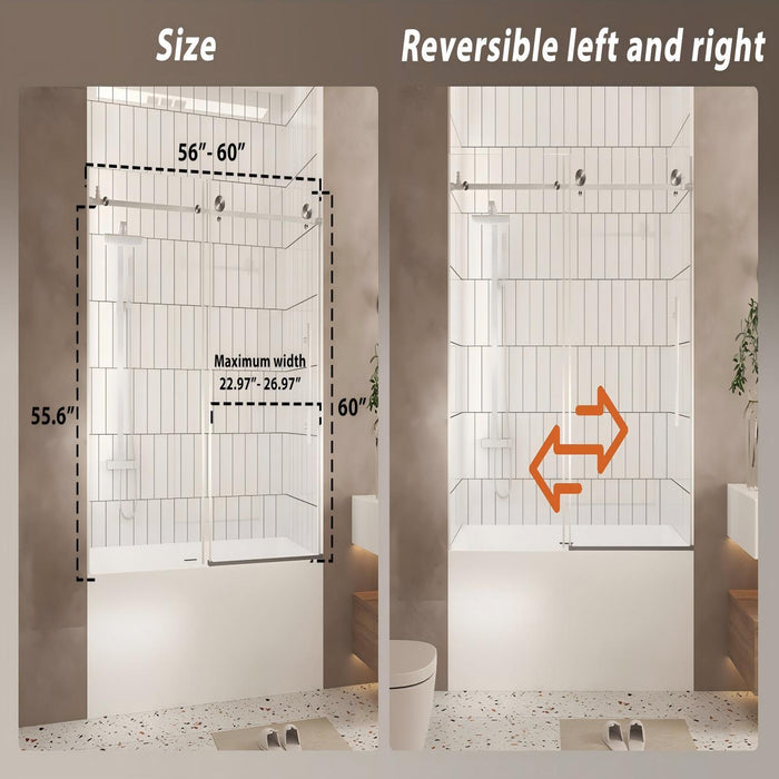 Frameless Shower Door, Smooth Sliding Tracks