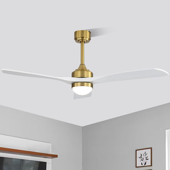 52" Ceiling Fan With Light And DC Motor, Flush Mount / Downrod, Ideal For Living Room - Gold / White