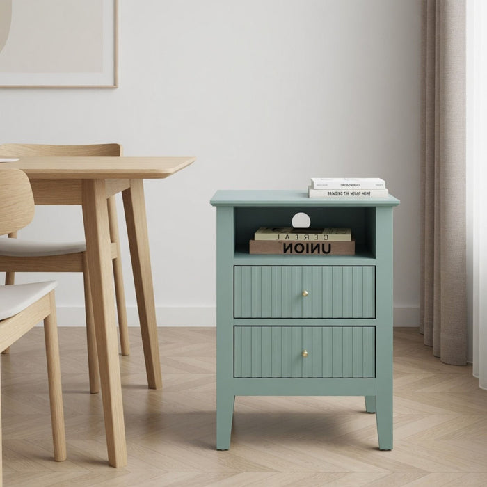 Fluted Nightstand With 2 Drawers