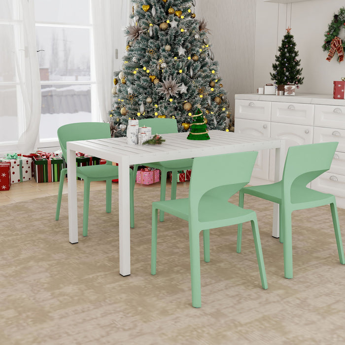 4 Piece Set Of Modern Designed Single Chairs With Long Table