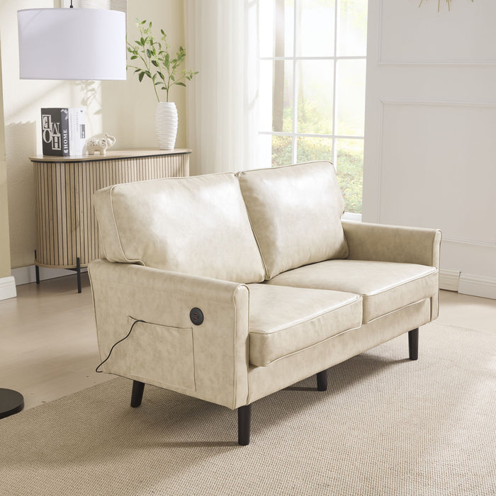 Mid Century Modern Loveseat Sofa With USB Ports, Removable Pillow Cover