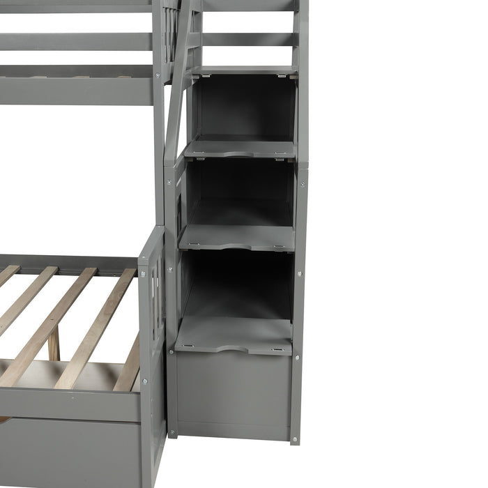 Bunk Bed With Storage Staircase, Slide, Desk, Drawers, And Shelves