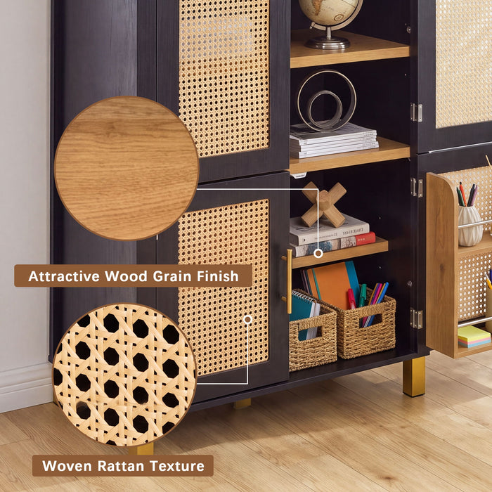 Tall Arched Cabinet With Rattan Doors & Adjustable Shelves