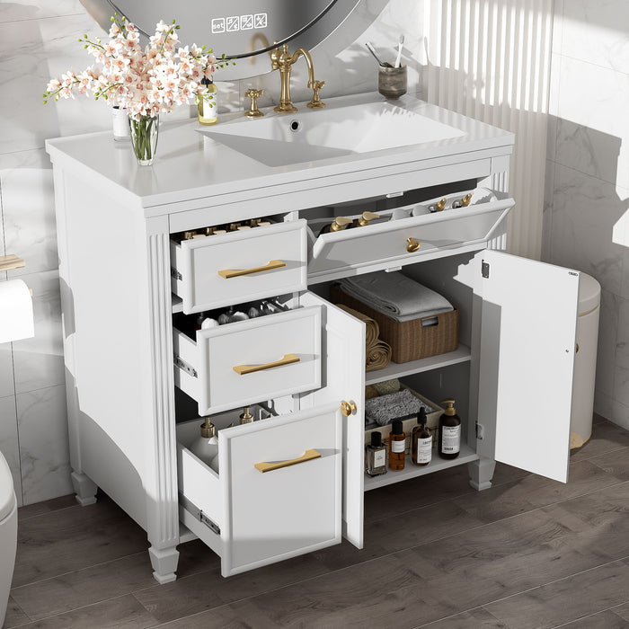 Bathroom Vanity With Sink, 1 Tip Out Drawer, 3 Side Drawers, Adjustable Shelf