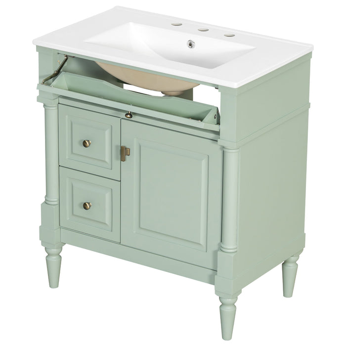 Modern Bathroom Vanity With Sink, Freestanding Cabinet With Flip Drawer & Adjustable Shelf