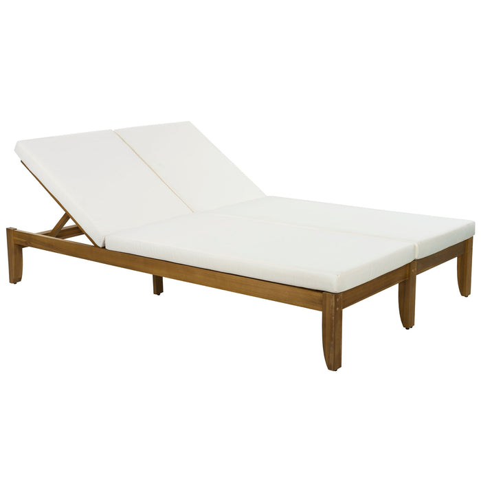 Adjustable Outdoor Patio Lounge Chair 2 Seater Recliner - Beige / Natural