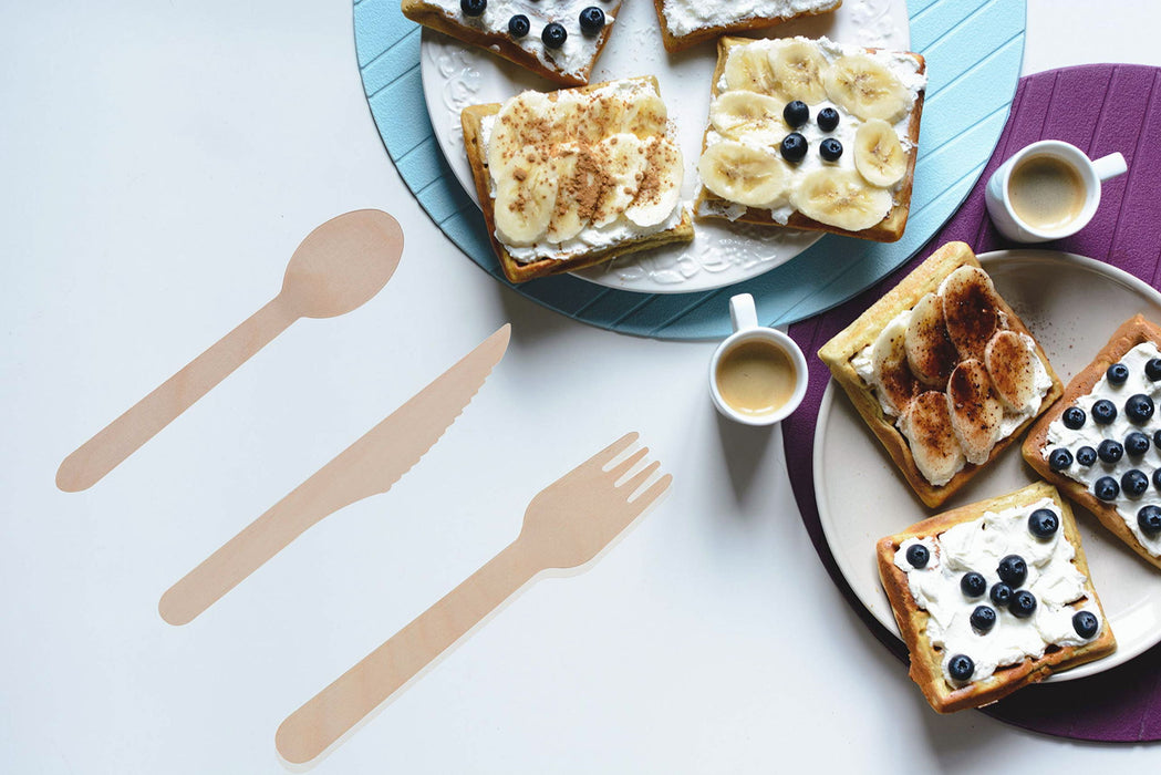 Wooden Compostable Utensils Set 300 Pieces 100 Forks 100 Spoons 100 Knives Sturdy Wood Disposable Cutlery Eco Friendly Biodegradable Utensils For Party Free From Plastic Cutlery Set For Eating - Natural Wood