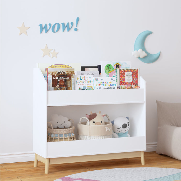 Bookcase Organizer With Storage, 3 Tier Toddler Book Display Shelf For Playroom - White