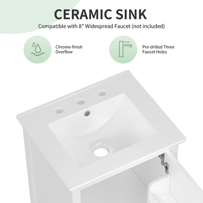 Bathroom Vanity With Sink, Adjustable Feet, 1 Drawer And Door Shelf Storage - White