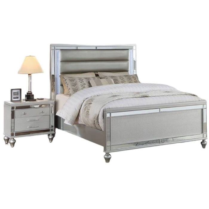 Bed With LED Lights, Tufted Headboard