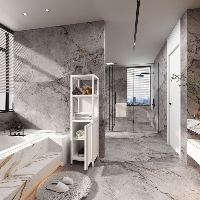 Storage Cabinet With Tall Linen Tower, Multifunctional For Bathroom