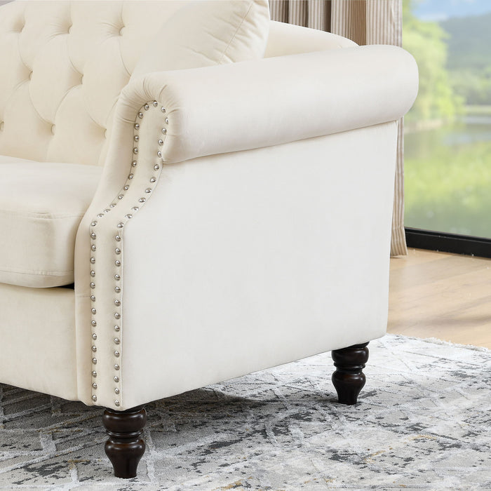 2 Seater Chesterfield Sofa With Rolled Arms And Nailhead Trim For Living Room