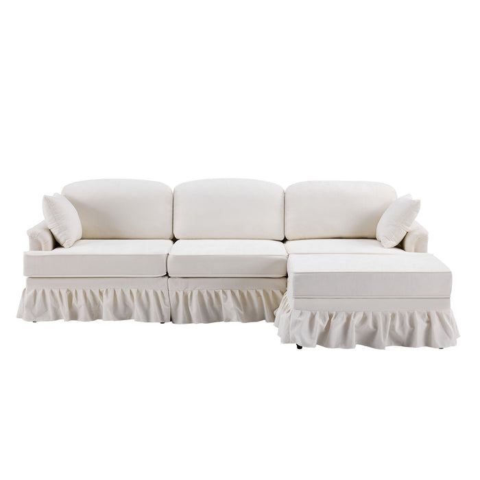 Cloud Sofa With Removable Ruffled Skirt With Ottoman And Flared Arms