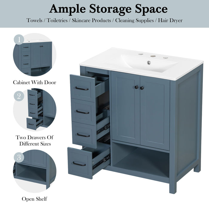 Bathroom Vanity With Sink Top, Bathroom Vanity Cabinet With 2 Doors And 2 Drawers, Open Shelf