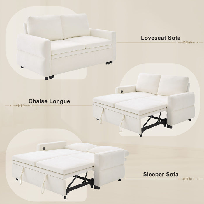 Convertible Sofa Bed Loveseat With Adjustable Backrest And USB Ports