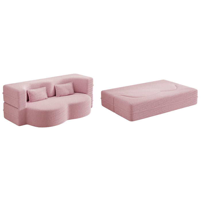 Modern Floor Sofa, With 2 Pillows, Convertible Teddy Fabric Foam Filled Bed