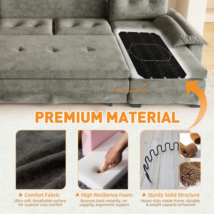 U-Shaped Sleeper Sofa With Pull Out Bed, Removable Armrests & USB Ports For Living Room