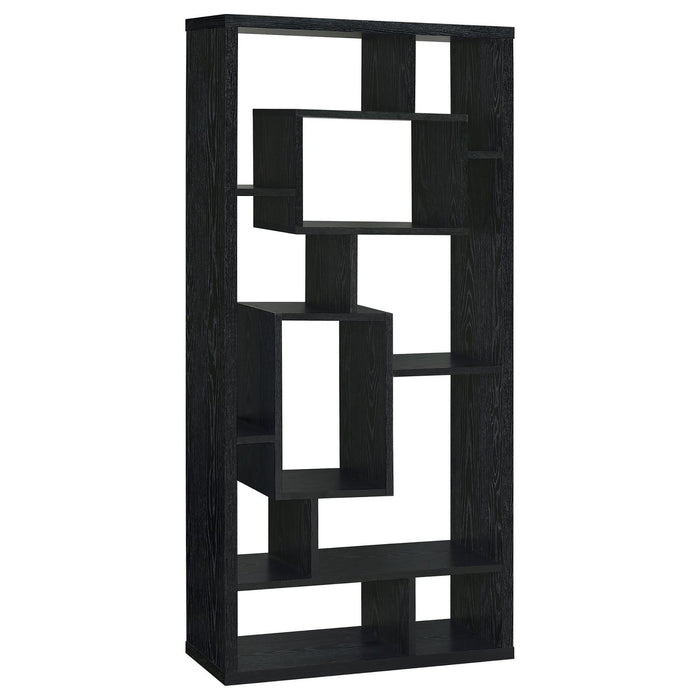 10 Shelf Open Back Bookcase With Geometric Design - Black