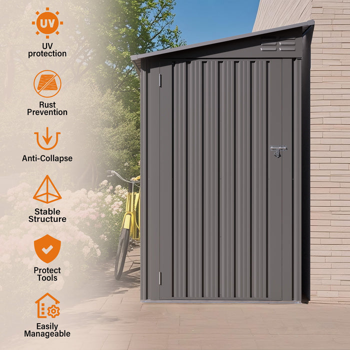 Metal Outdoor Storage Shed 4 X 9 Ft With Sloping Roof, Vents, And Side Door - Gray