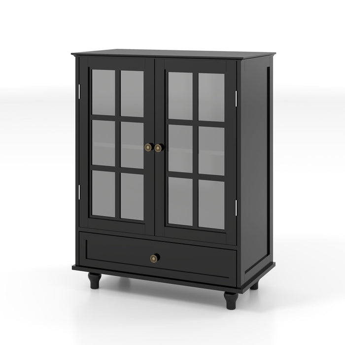 Minimalist Buffet Cabinet With Double Glass Doors And Drawer