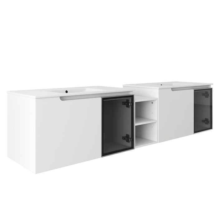 Wall Mounted Bathroom Vanity With Sink, Soft Close Doors, Cabinet & Half Door