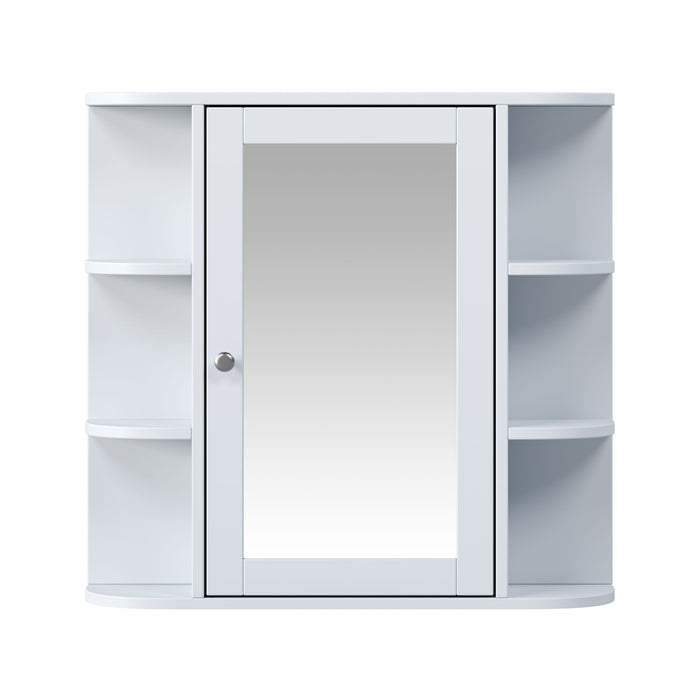 Bathroom Wall Storage Cabinet With Mirror And Adjustable Shelf, 6 Open Shelves