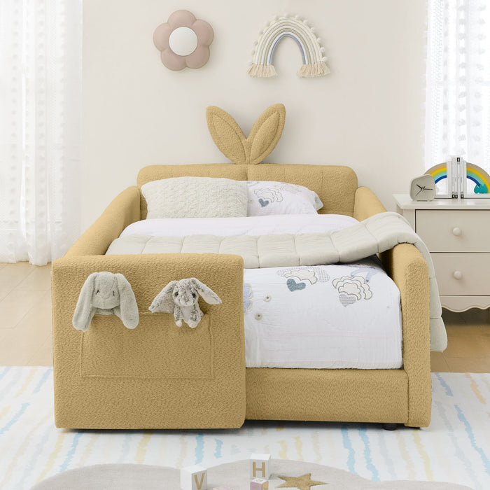 Cute Rabbit Ear Upholstered Platform Bed Frame With Safety Rail