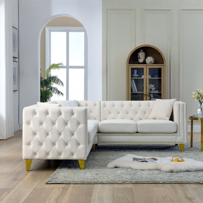 L-Shaped Corner Sofa, 5 Seater Sectional With Tufted Design