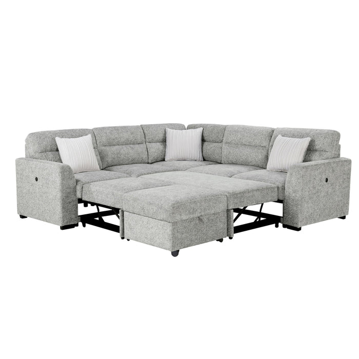 Emiliano - Sectional Sofa With 3 Pillows And Storage Ottoman - Nickel