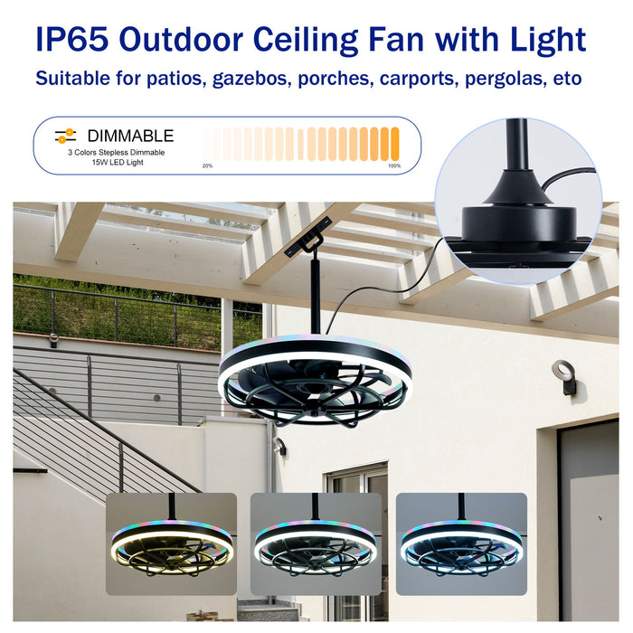 Ceiling Fan Light LED Light Source And Remote Control, 3000 - 6500K Dimmable LED Fan Light, 6 Speeds, For Living Room - Matte Black